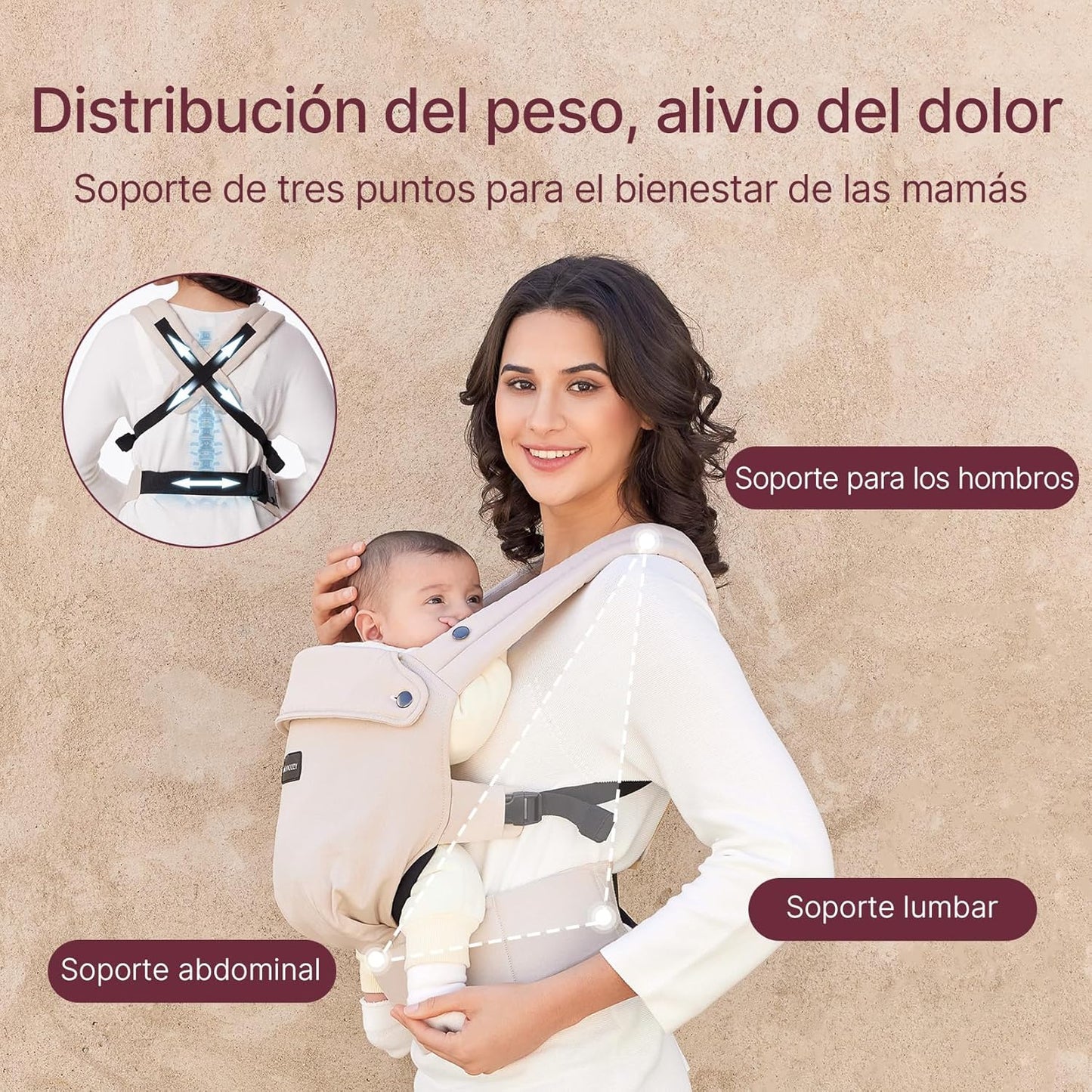 Momcozy Mochila Portabebés Ergonómica, Cómoda y Ligera | para Bebés 3–24 Meses, Fácil de Poner, Soporte Lumbar Mejorado, Manos Libres