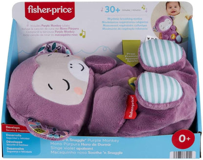 Fisher-Price Mono Morado Hora de Dormir Juguete para bebés, sonajero portátil de Peluche con Movimiento de respiración y Luces para bebés recién Nacidos a Partir de 0 Meses, JLH41