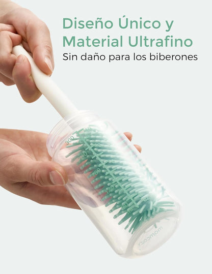 Momcozy Juego de cepillos 7 en 1 para biberones, Kit Completo de Limpieza de biberones con Cepillo de Silicona, Cepillo para pezón, Cepillo para Pajita, dispensador de jabón y Estante de Secado