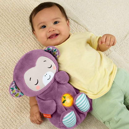Fisher-Price Mono Morado Hora de Dormir Juguete para bebés, sonajero portátil de Peluche con Movimiento de respiración y Luces para bebés recién Nacidos a Partir de 0 Meses, JLH41