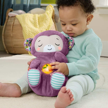 Fisher-Price Mono Morado Hora de Dormir Juguete para bebés, sonajero portátil de Peluche con Movimiento de respiración y Luces para bebés recién Nacidos a Partir de 0 Meses, JLH41