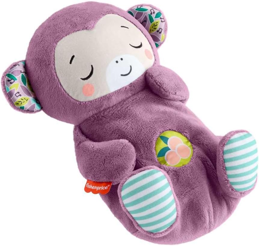 Fisher-Price Mono Morado Hora de Dormir Juguete para bebés, sonajero portátil de Peluche con Movimiento de respiración y Luces para bebés recién Nacidos a Partir de 0 Meses, JLH41