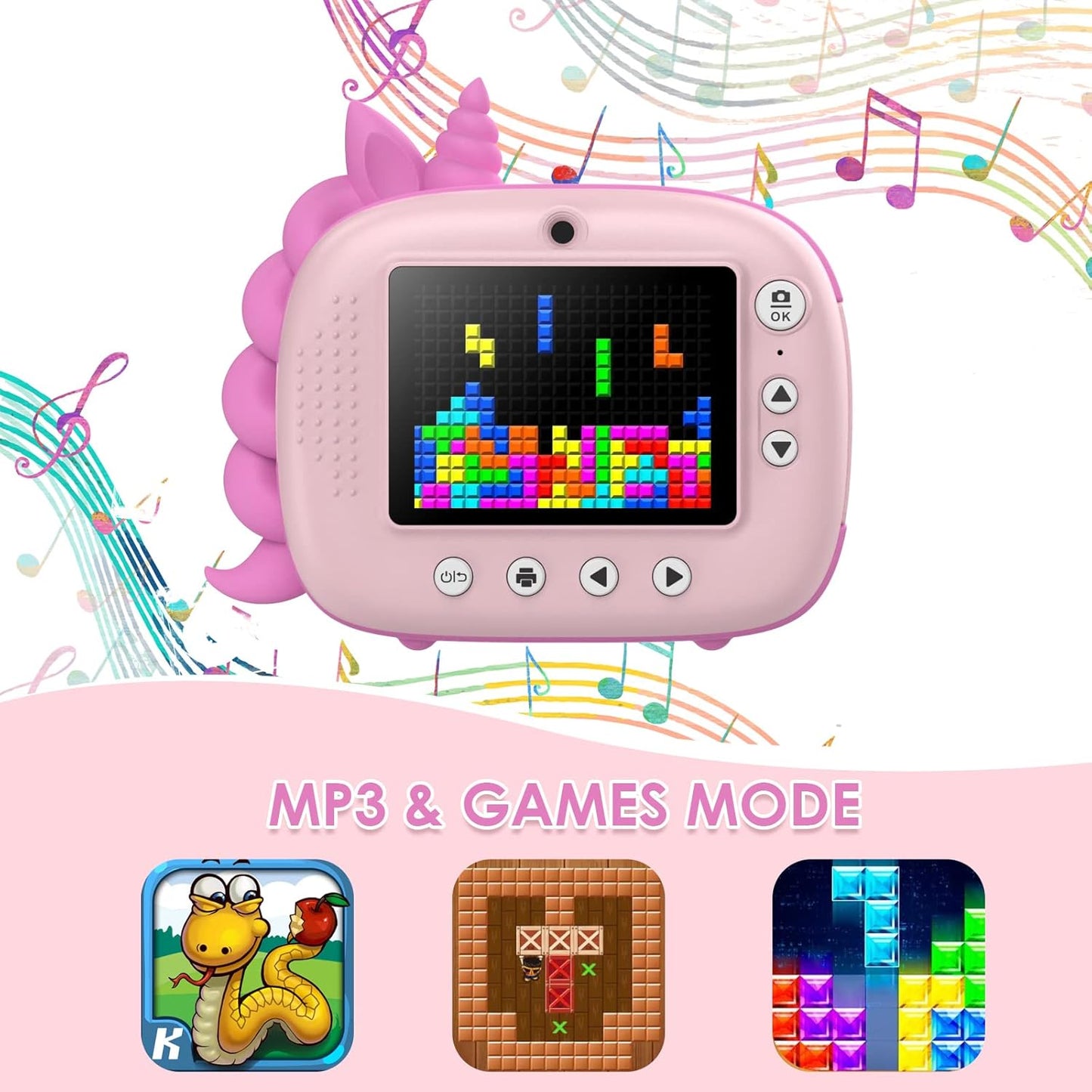 HiMont - Cámara infantil digital instantánea con papel de impresión y tarjeta TF de 32 GB, cámara de vídeo, lápices de colores, clips de fotos para manualidades, regalo, de 3 a 14 años, color rosa