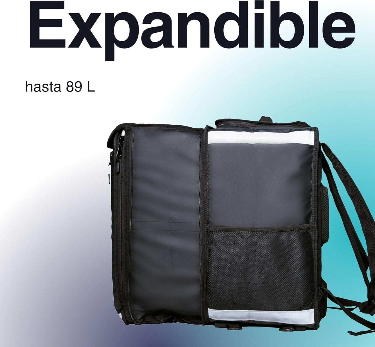 Bolsa de Reparto Isotérmica 89L • Mochila Térmica Extensible Gran Capacidad • 100% Impermeable Tarpaulin 500D • Bandas Reflectantes • Plegable y Ergonómica para Entregas, Negro