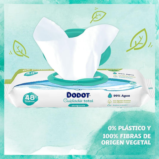 Dodot Toallitas Pure Aqua Para Bebé, 1296 Toallitas (9 Packs de 48 Unidades, Paquete de 3), Ayuda A Restaurar El PH Natural De La Piel, 99% Agua, Sin plástico