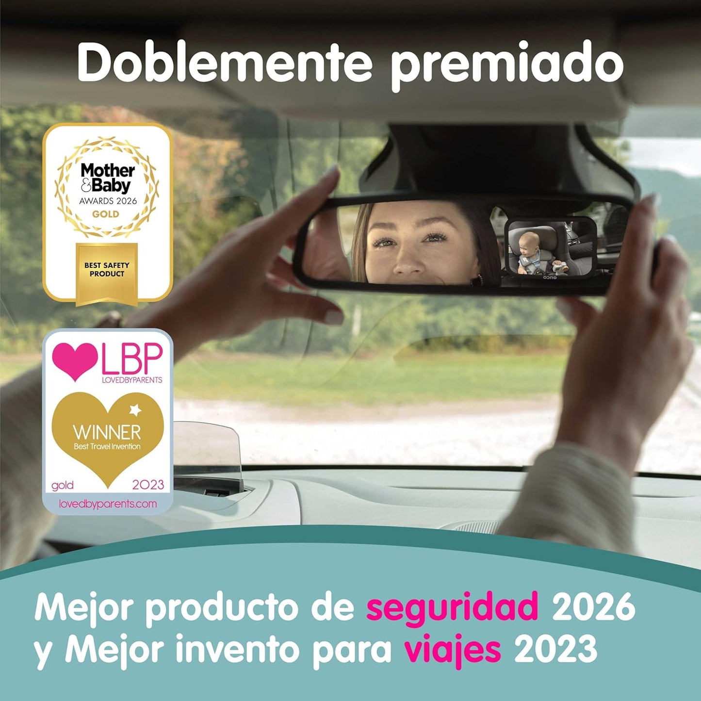 Onco Espejo Coche Bebé Asiento Trasero - 100% a Prueba de Roturas - Conduce Seguro y Observa a Tu Hijo - Accesorios Esenciales para Padres Primerizos - Ganador del Premio LovedByParents