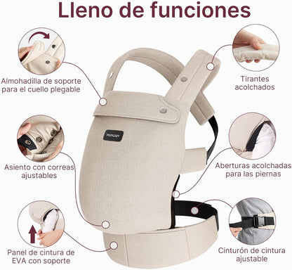 Momcozy Mochila Portabebés Ergonómica, Cómoda y Ligera | para Bebés 3–24 Meses, Fácil de Poner, Soporte Lumbar Mejorado, Manos Libres
