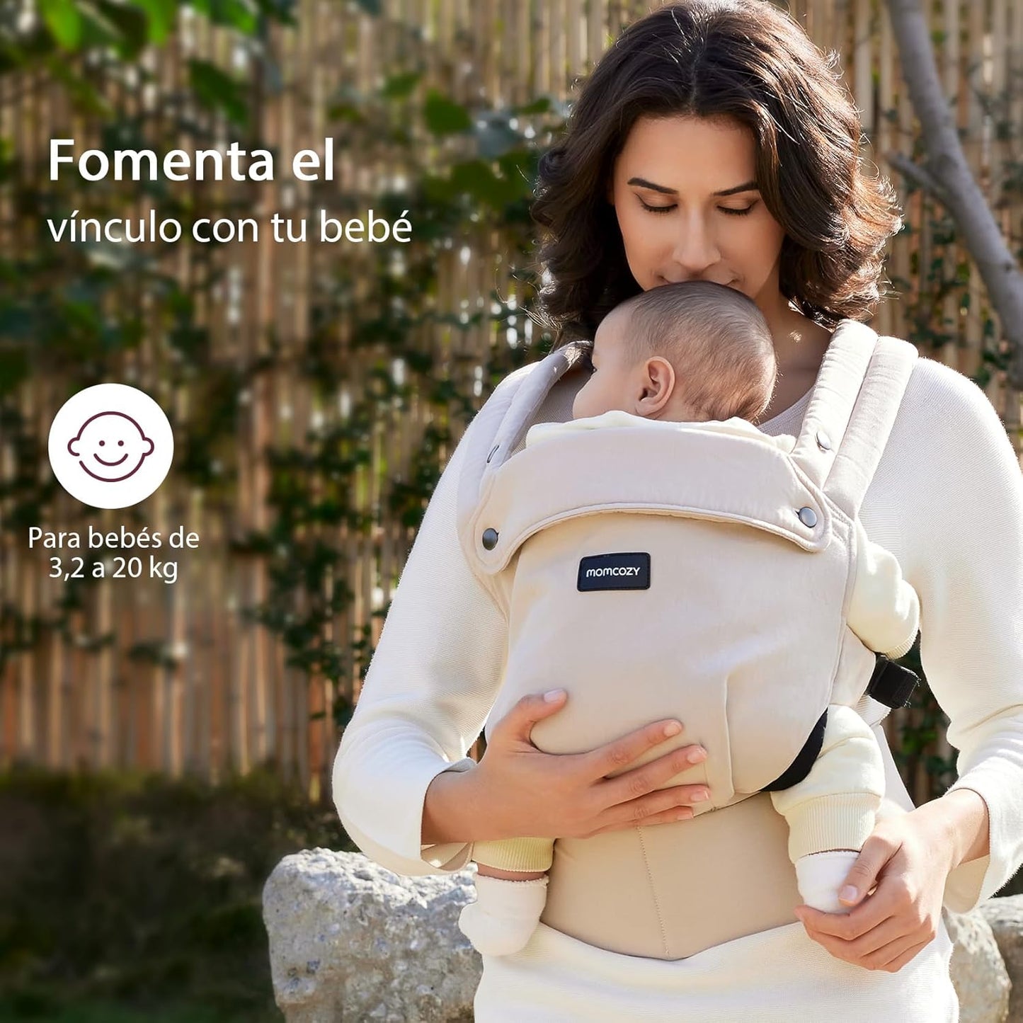 Momcozy Mochila Portabebés Ergonómica, Cómoda y Ligera | para Bebés 3–24 Meses, Fácil de Poner, Soporte Lumbar Mejorado, Manos Libres