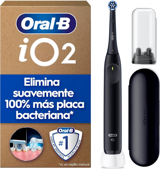 Oral-B iO 2 Cepillo de Dientes Eléctrico Negro Noche, 1 Cabezal, 1 Estuche De Viaje, 1 Soporte de Recambios de Viaje, 3 Modos De Cepillado, Sensor De Presión y Temporizador, Diseñado por Braun
