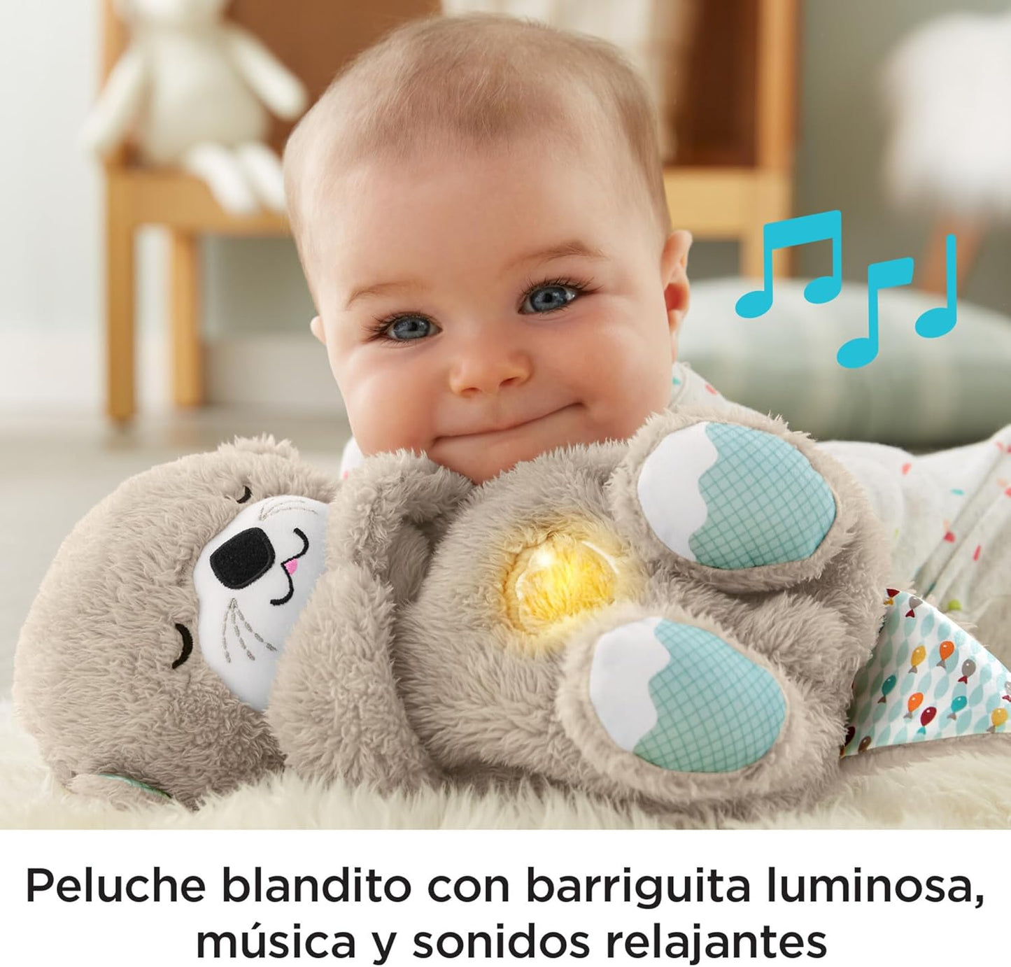 Fisher-Price Nutria Hora de Dormir - Peluche Musical - Con Movimiento, Sonidos y Luces Relajantes - Regalo para Bebés de 0+ Meses (FXC66)