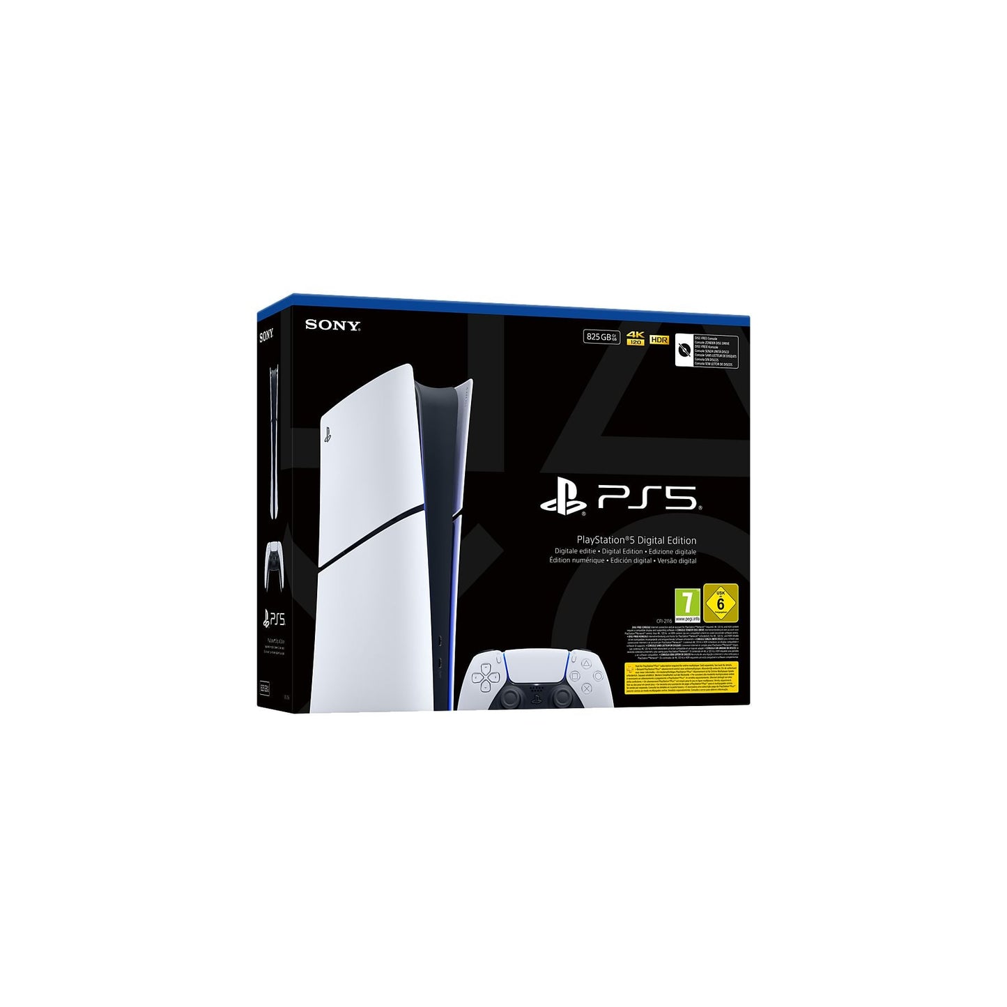 Consola - Sony PS5 Slim Digital Edition, 825 GB SSD, 4K, 1 mando, Chasis E, Blanco
